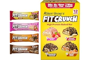 FITCRUNCH Full Size Protein Bars, 6-Layer Baked Bar, 6g of Sugar, Gluten Free & Soft Cake Core (12 Bars, Variety Pack)