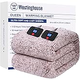Westinghouse Electric Blanket Queen Size, Soft Plush Sherpa Heated Blanket with 10 Heating Levels & 1-12 Hours Auto-Off, Machine Washable, 84x90 inches, Rust