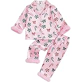 Mubineo Toddler Baby Girl Boy Long Sleeve Christmas Pajamas Sets Feather Trim Kids Cute Candy Cane Pjs Button Sleepwear
