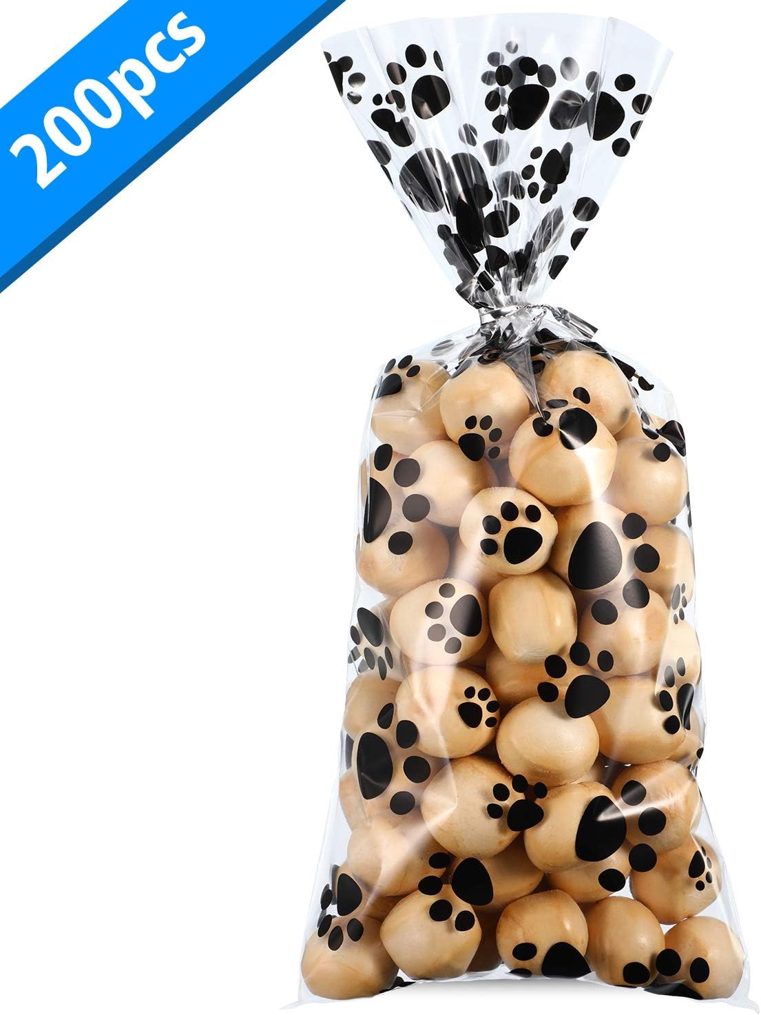 Blulu 200 Pcs Pet Paw Cellophane Bags Dog Party Favor Heat Sealable Treat Paw Gift Cat Candy Bags with 200 Pcs Silver Twist Ties for Pet Party Favors(Black) - Image 4