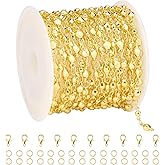 13 Feet/4 M Gold Beaded Chains Roll for Jewelry Making Gold Plated Brass Chain Spool with Lobster Clasps Jump Rings Necklace Bracelet Crafting Supplies
