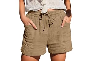 jbyrvq Linen Shorts for Women Summer Casual Comfy Shorts Drawstring Elastic Waist Lightweight Bermuda Shorts with Pockets