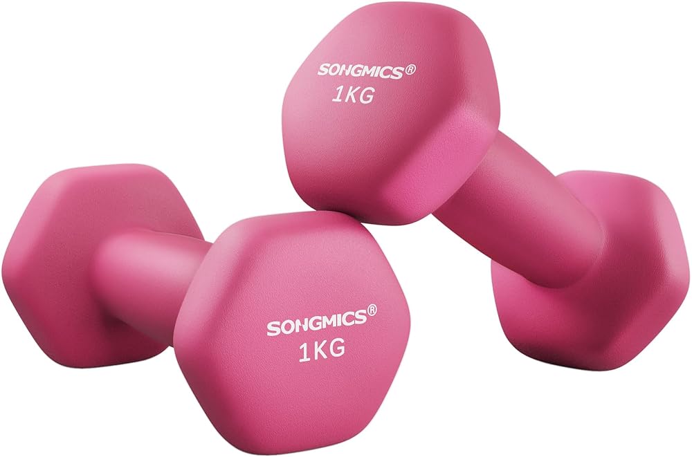 SONGMICS Dumbbells Set 2x1 kg Neoprene Hex Coated Pink SYL902P01