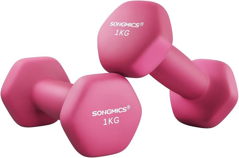 SONGMICS Dumbbells Set 2x1 kg Neoprene Hex Coated Pink SYL902P01