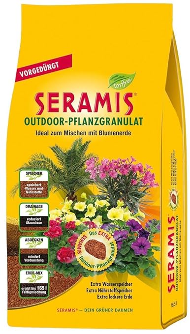 Seramis Ton-Granulat für alle Balkon- und Kübelpflanzen, Vorgedüngt, Outdoor-Pflanzgranulat, Ton-Farbe, 16,5 Liter
