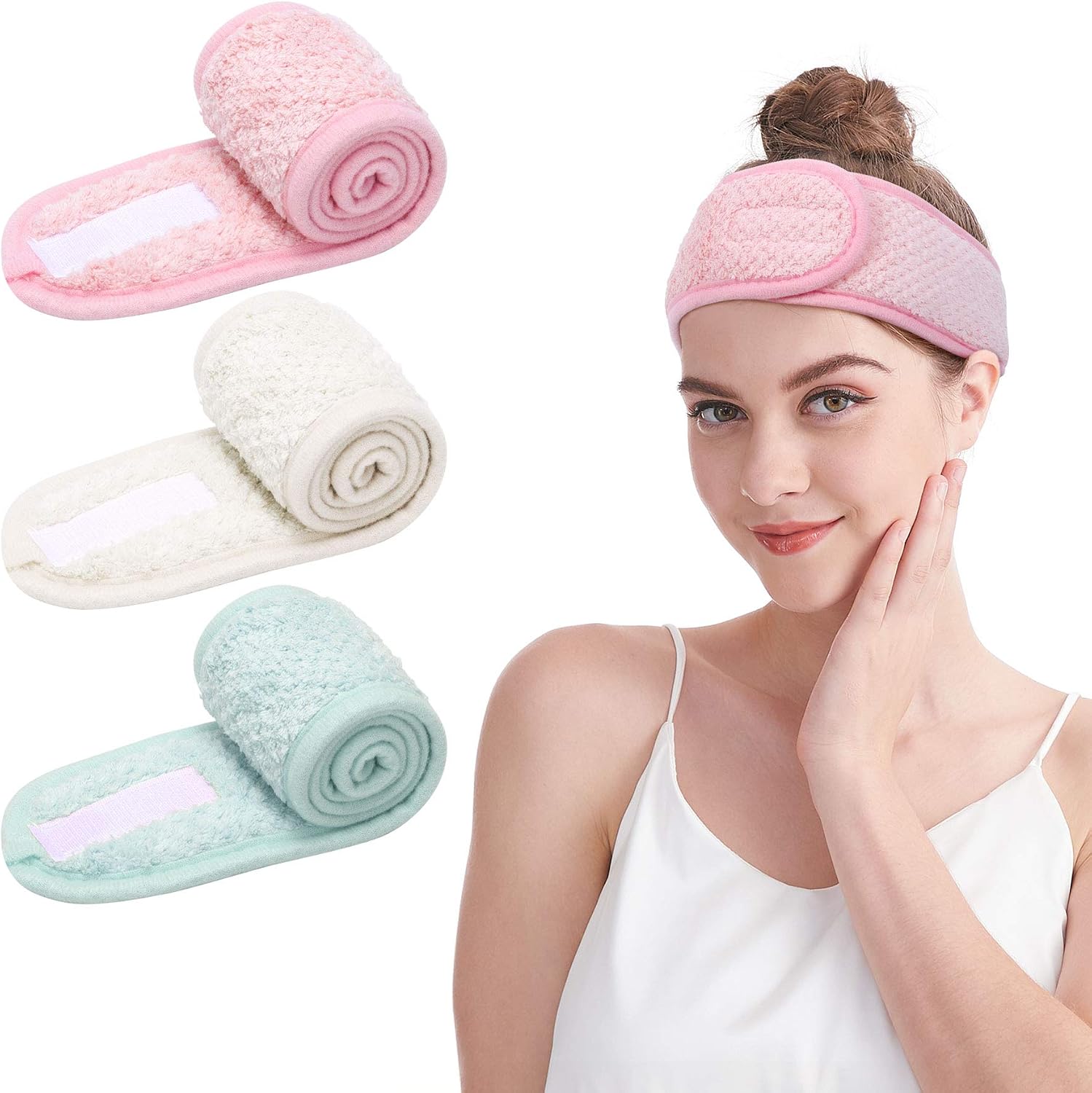 Spa-Stirnband - 3 Stück Gesichts-Make-up-Stirnband verstellbar dehnbar mit Magic Tape für Dusche Bad Sport