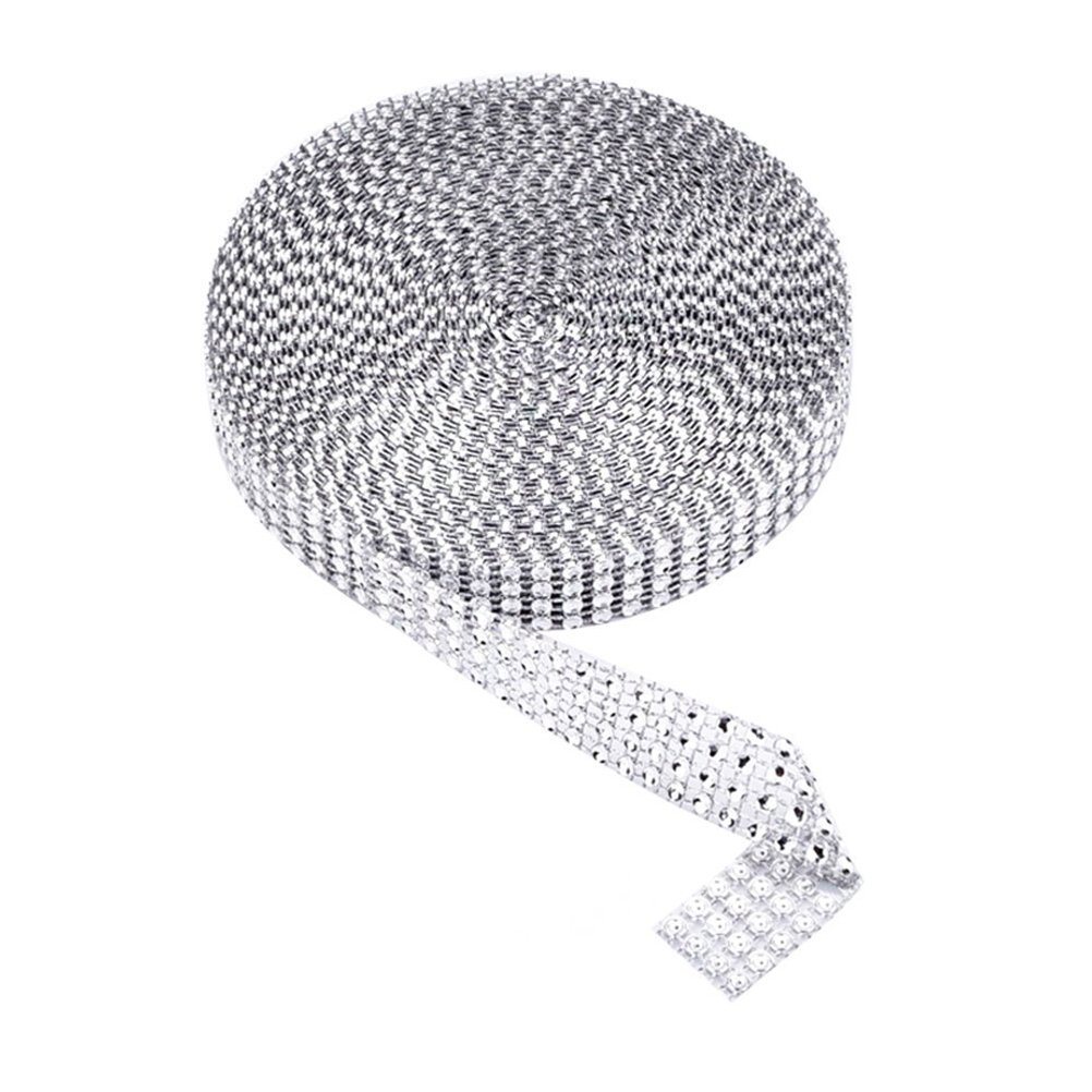 ULTNICE 910Cm Silver Rhinestone Diamante Ribbon Mesh Roll - 2Cm Width Sparkling Decorative Ribbon for DIY Crafting, Wedding Cakes, Parties and Gift Wrapping