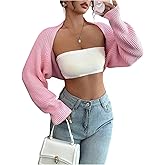 RoseSeek Women's Open Front Cropped Cardigan Long Sleeve Sweaters Knit Bolero Shrug Fall Outerwear