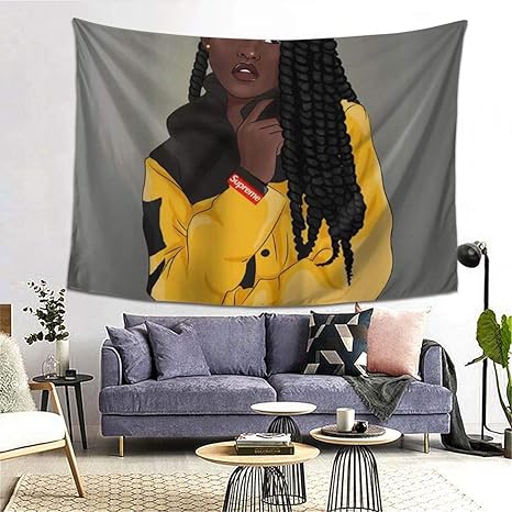 Amazon Co Jp Geevosun タペストリー アフリカ系アメリカ人のアフロセントリックな黒人の女の子 は シックな髪の汚い三つ編みのファッションの黄色いコートを着ています おしゃれ 壁掛け ブランケット 北欧風 ウォールデコレーション 新居祝い 引っ越し キズルーム