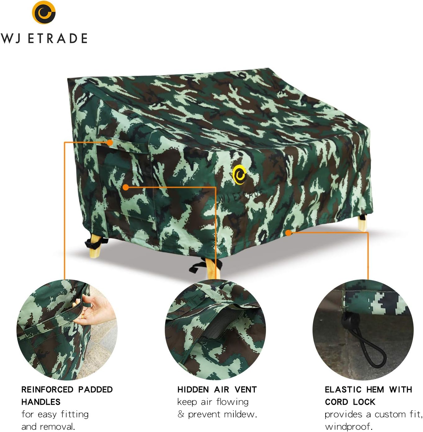 WJ eTrade Patio Loveseat Covers, Waterproof UV Resistant No Fading Heavy Duty Outdoor 2-Seat Bench Cover, 54" Wx38 Dx35 H, Camo: Garden & Outdoor