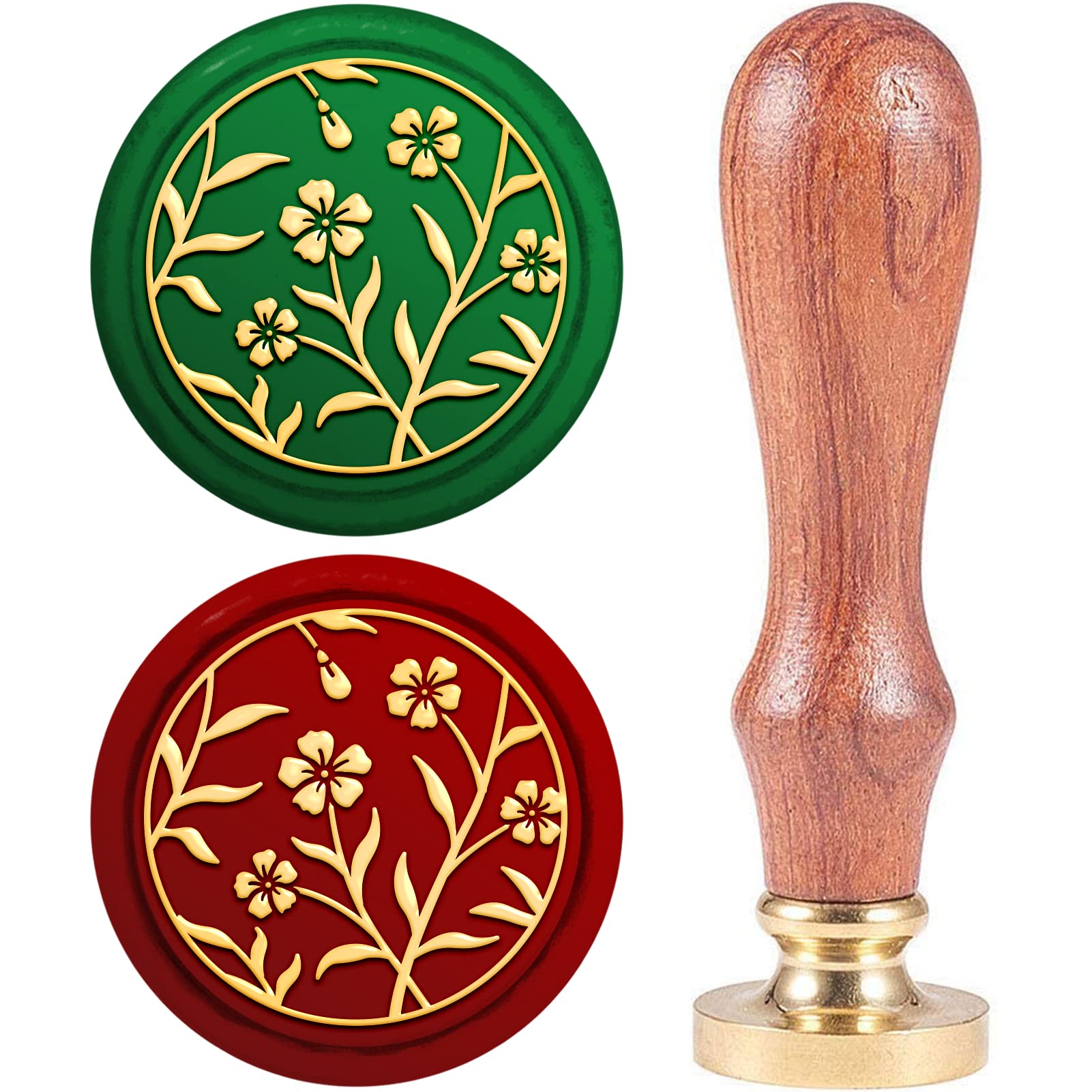 CRASPIRE Flower Wax Seal Stamp 25mm Leaf Blossom Plant Sealing Wax Stamps Retro Wood Stamp Removable Brass Head For Wedding Invitations Envelopes Halloween Christmas Thanksgiving Gift Packing