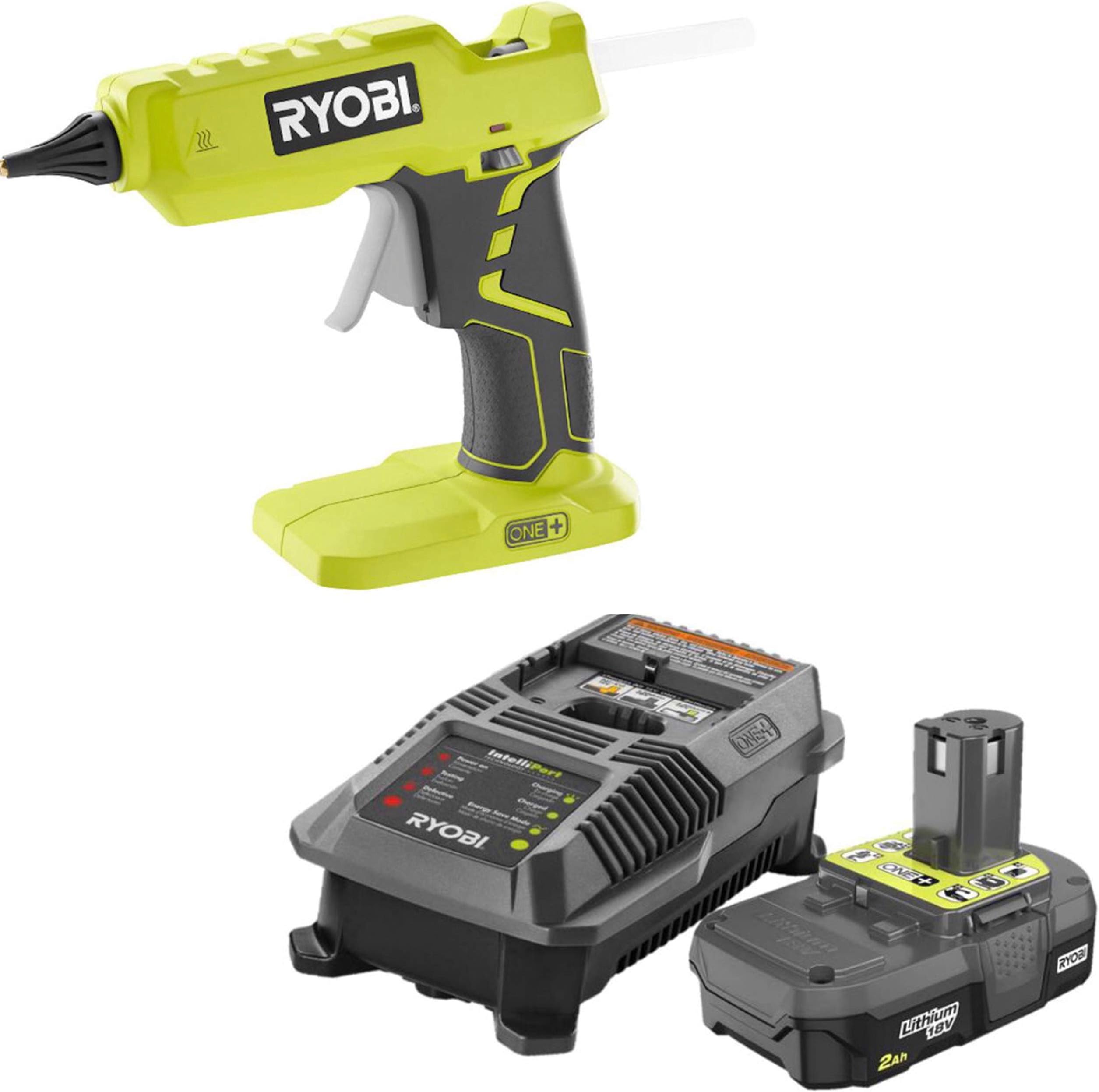 Ryobi Glue Gun P305 with Charger & Lithium-ion battery P163 18-Volt ONE+ 2.0 Ah battery and charger (Renewed)