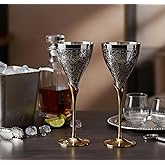 StonKraft eSplanade Engraved Brass Goblet Champagne Glasses Flutes Coupes Wine Glass Set (Thick) - Silver Polished