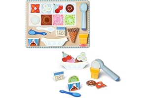 SPIN MASTER Melissa & Doug Ice Cream Wooden Magnetic Puzzle Play Activity Set, 16 Magnet Pieces, Play Food Toy for Boys and Girls Ages 2+