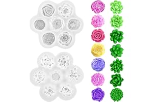 2Pcs 7 Cavity 3D Silicone Flower Candle Mold, Silicone Wax Resin Mold, Rose Peony Fondant Mold for Jelly Chocolate Mousse Cak