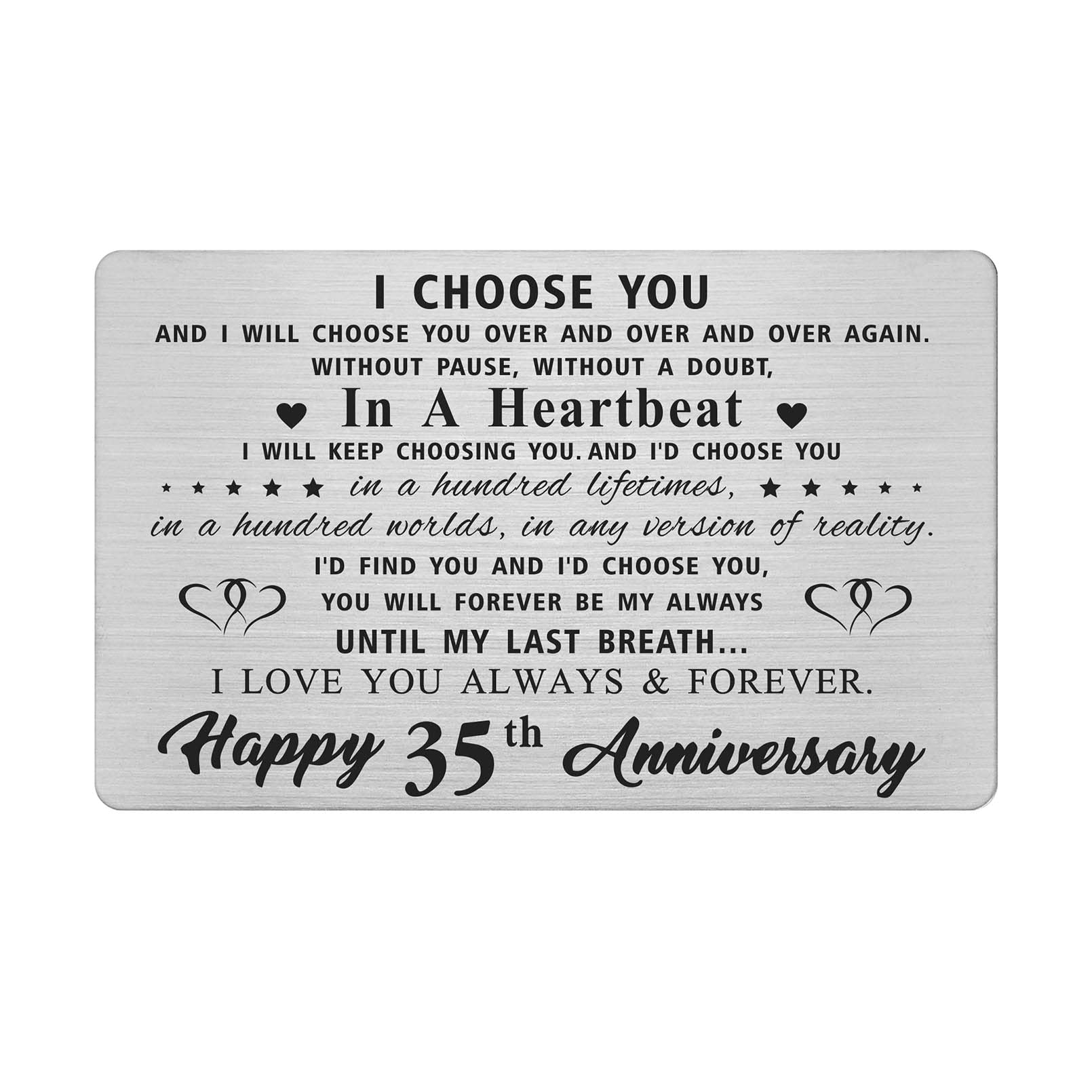 35th Year Anniversary Card Gifts for Him Husband, Happy 35 yr Wedding Anniversary Cards Gifts for Men, Engraved Metal Wallet Insert