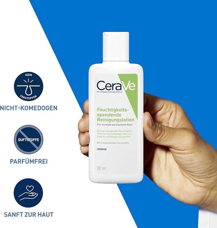 Reinigungslotion, Mit Hyaluron, Glycerin und drei essenziellen Ceramiden, Sanft reinigend und feuchtigkeitsspendend, Ohne Parfüm und Duftstoffe, 88 ml