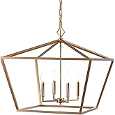 JONATHAN Y 23" Gold 4-Light Rustic Glam Adjustable Iron LED Pendant, Open Cage Lantern Hanging Light for Dining Room, Kitchen