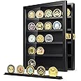 TJ.MOREE Military Challenge Coin Display Case, Coin Display Holder Wall Mount with Removable Shelves, Shadow Box for Medals Pin Badges Buttons