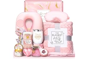 LUCOTIYA Birthday Gifts for Women Self Care Gifts Get Well Soon Gifts for Women,Relaxing Spa Gifts Basket w/Flannel Blanket Traveling Pillow Care Package christmas Birthday Gifts Idea for Mom Her Wife Friends
