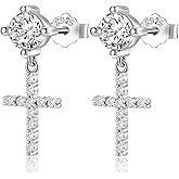 Sterling Silver Cross Earrings, Hypoallergenic Dangle Cross Hoop Stud Earrings for Women Men