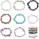 Handship 8Pcs Natural Gemstone Chips Stretch Bracelets Healing Chakra Quartz Crystal Beaded Bracelet Bulk Mixed Color Irregular Stone Friendship Bracelets for Women Men Couples Gifts