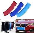 Xotic Tech M-Colored Tri Grille Insert Trims Strips, Front Center Kidney Grilles Compatible with BMW 3 F30 4 Series F32 435i Standard Chrome Grill (11 Beam Bars)