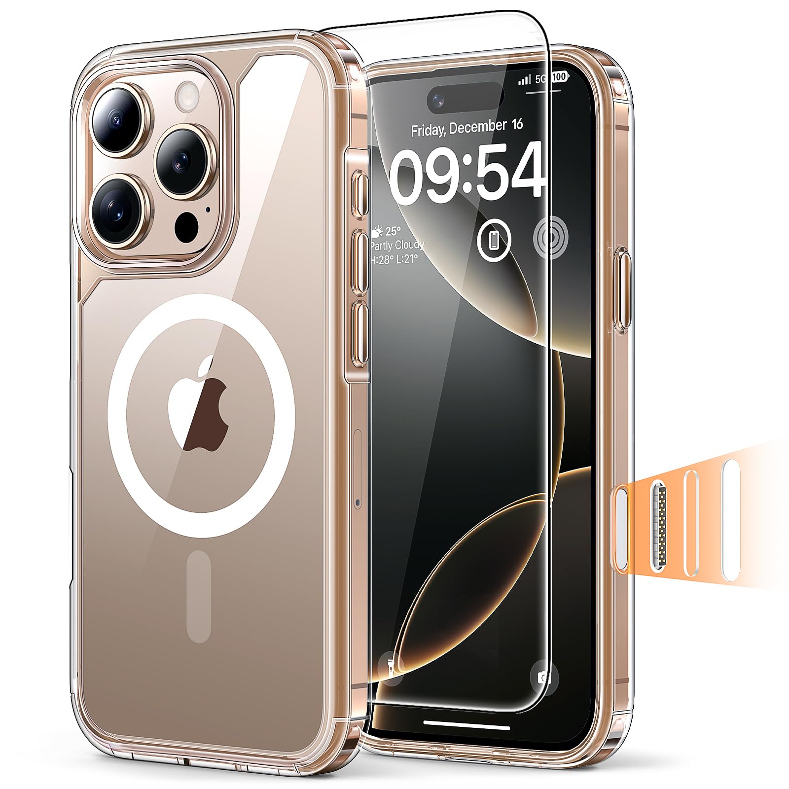 Photo 1 of TAURI 3 in 1 for iPhone 16 Pro Case, Camera Control Compatible with MagSafe, with 2X Screen Protectors, Military-Grade Protection, Slim Magnetic Phone Case for 16 Pro 6.3", Clear