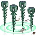 Mole Repellent Solar Powered - 3 Modes IPX7 Waterproof Gopher Vole Repellent Outdoor - Solar Mole Repellent Ultrasonic Sonic Mole Spikes Deterrent Moles Groundhog Chipmunk Repellent for Lawn,4 Pack