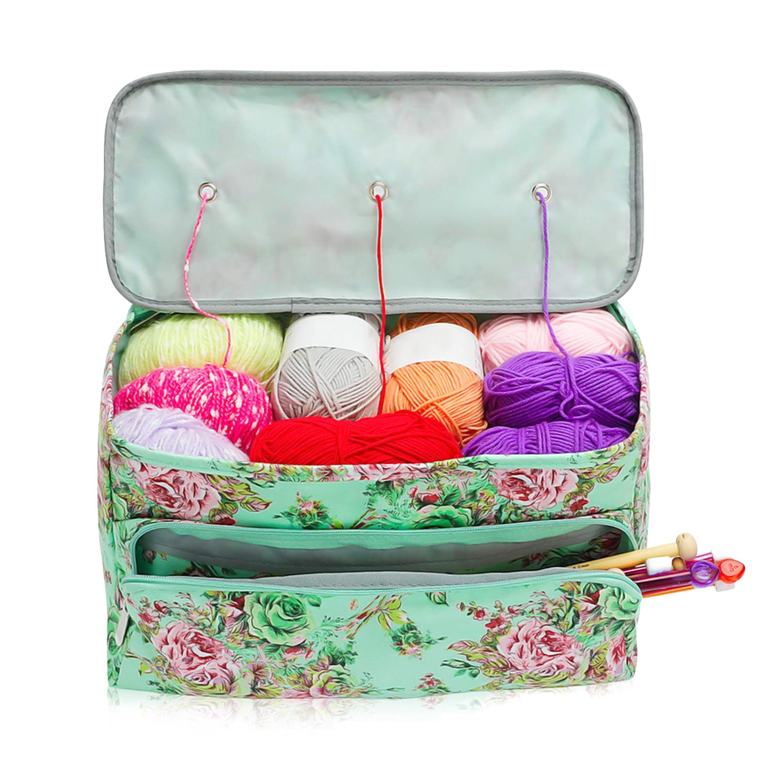 Knitting Bag for Yarn & Wool Storage with Pocket, Holder for Knitting Needles & Sewing Tools — image 1