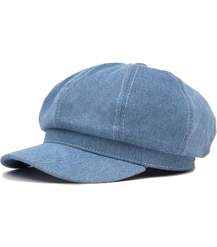 Women's Washed Denim Newsboy Cap Fashion Vintage 8 Panels Visor