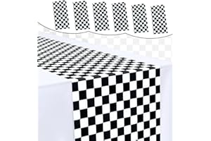 MUNILAIL 6 Pcs Black and White Checkered Table Runner 14 x 108 Plastic Table Runner for Race Car Theme Party Birthday Baby Shower Disposable Table Runner