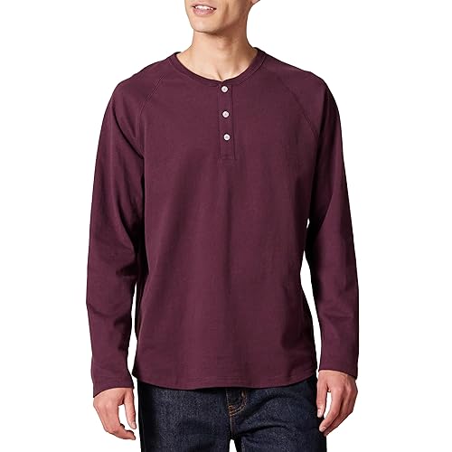 Amazon Essentials Long Sleeve Shirt for Men, Regular-Fit Henley, Available in Big & Tall, Burgundy, X-Large