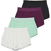 Real Essentials 4 Pack: Girls' Running Athletic Shorts for Teens Youth Basketball Soccer Volleyball Gym Sports