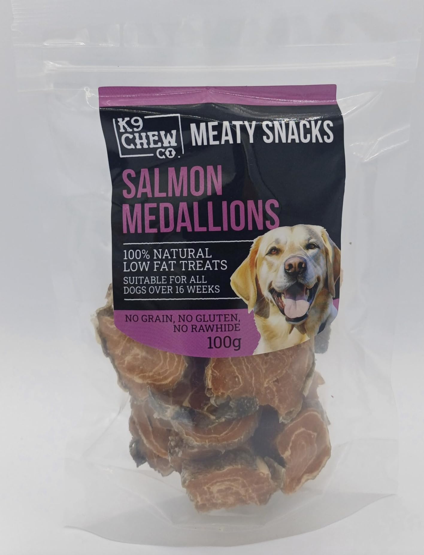 Meaty Snacks Salmon Medallions 100g 100% Natural Low Fat Dog Treats and Training Aid