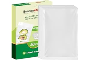 Bonsenkitchen Vacuum Sealer Bags, 50 Quart 8" x 12" Precut Food Sealer Bags, Commercial Grade, BPA Free, Heavy Duty, Customized Size Vacuum Bags for Vac Storage, Meal Prep or Sous Vide Cooking, VB12