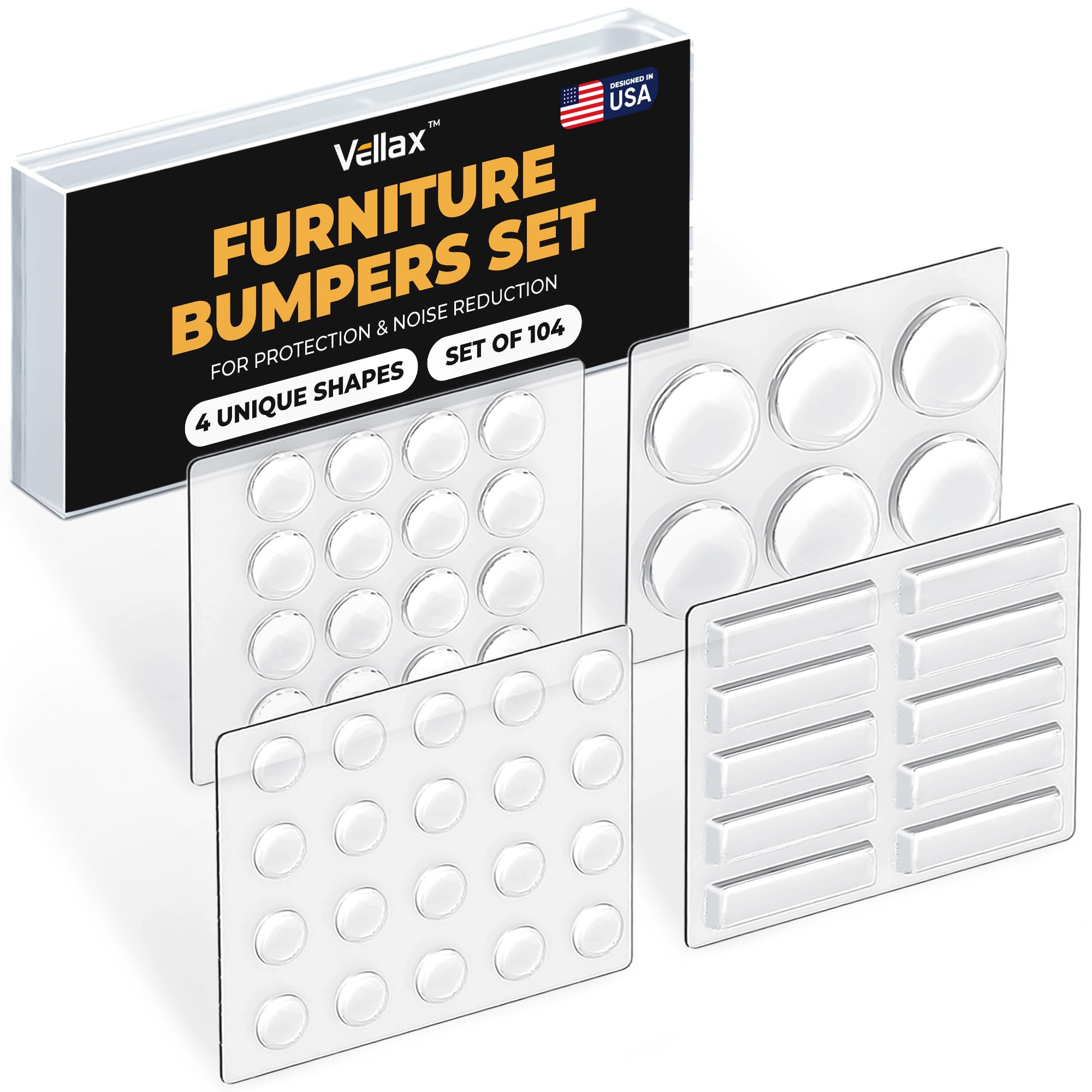 Photo 1 of 104 Clear Cabinet Bumper Pads – Self-Adhesive Silicone Buffer Set with 4 Shapes for Doors, Drawers & Furniture – Sound Dampening & Surface Protection