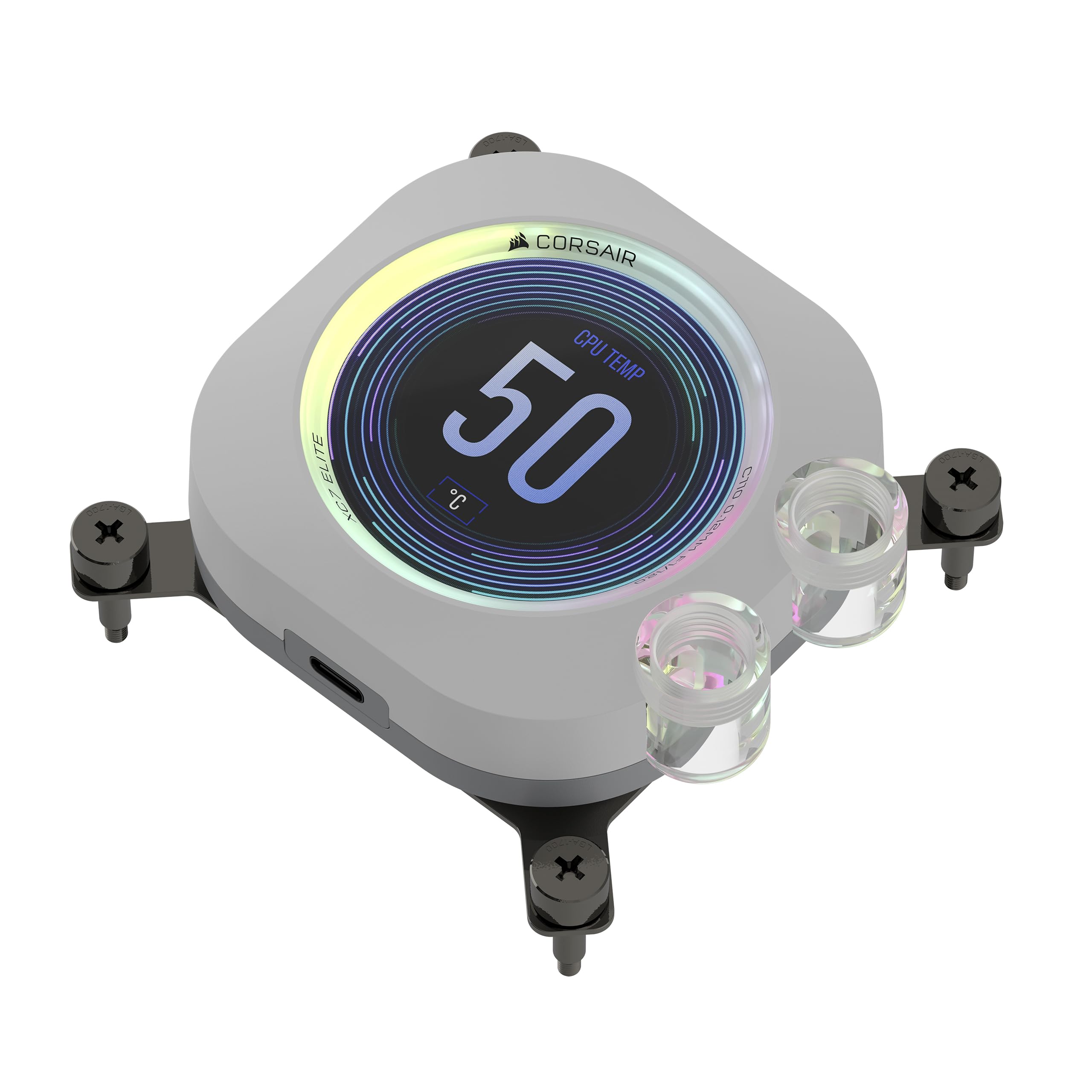 Corsair XC7 RGB ELITE LCD CPU Water Block - 480x480 IPS LCD Screen - 31 RGB LEDs - USB-C - Fits Intel® LGA 1700, AMD® AM5 and older - White