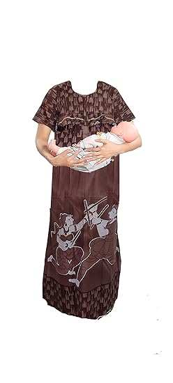 ABB- Feeding Maternity Nighties / 100% Pure Cotton/Size-XXL/Coffee with White Color