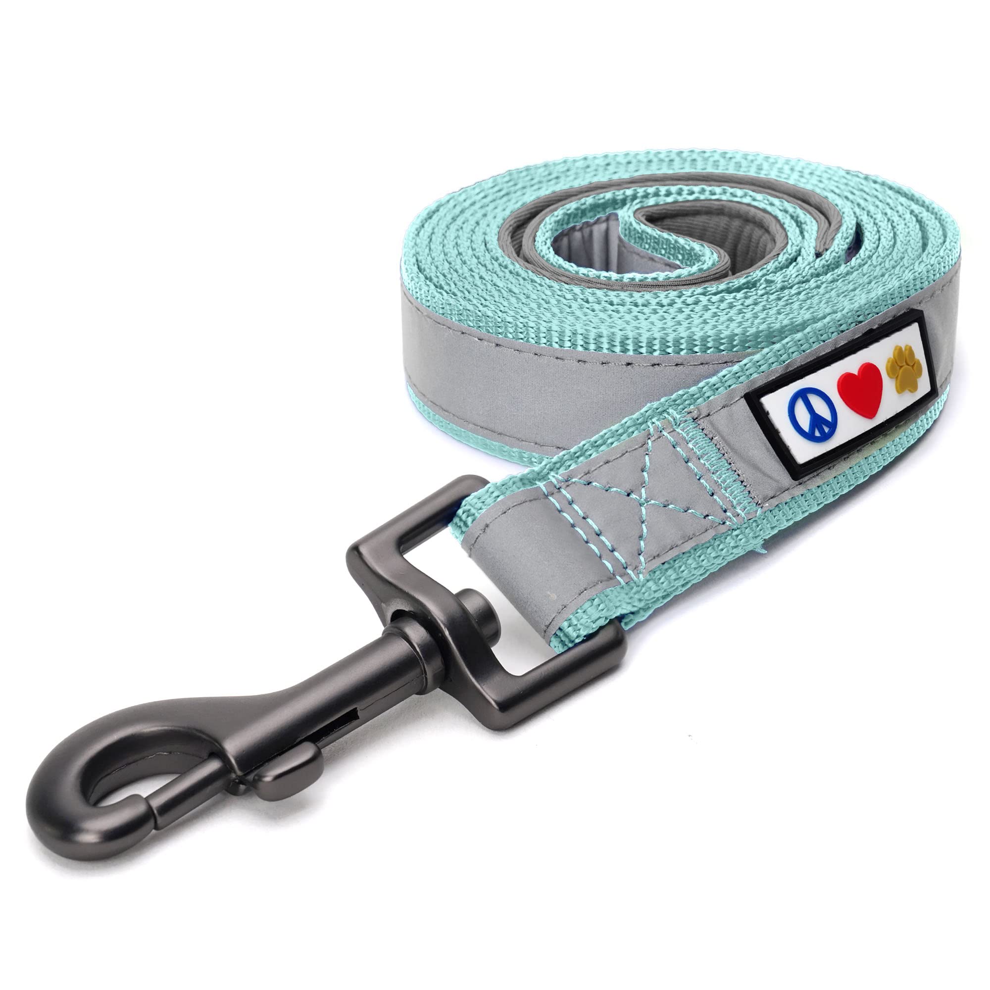 Pawtitas 1.8 M Reflective Dog Lead Comfortable Padded Handle | Puppy Dog Training Double Handle Reflective Lead | Reflective Short Dog Lead for Training | Hands Free Running Dog Lead - M/L Teal Lead
