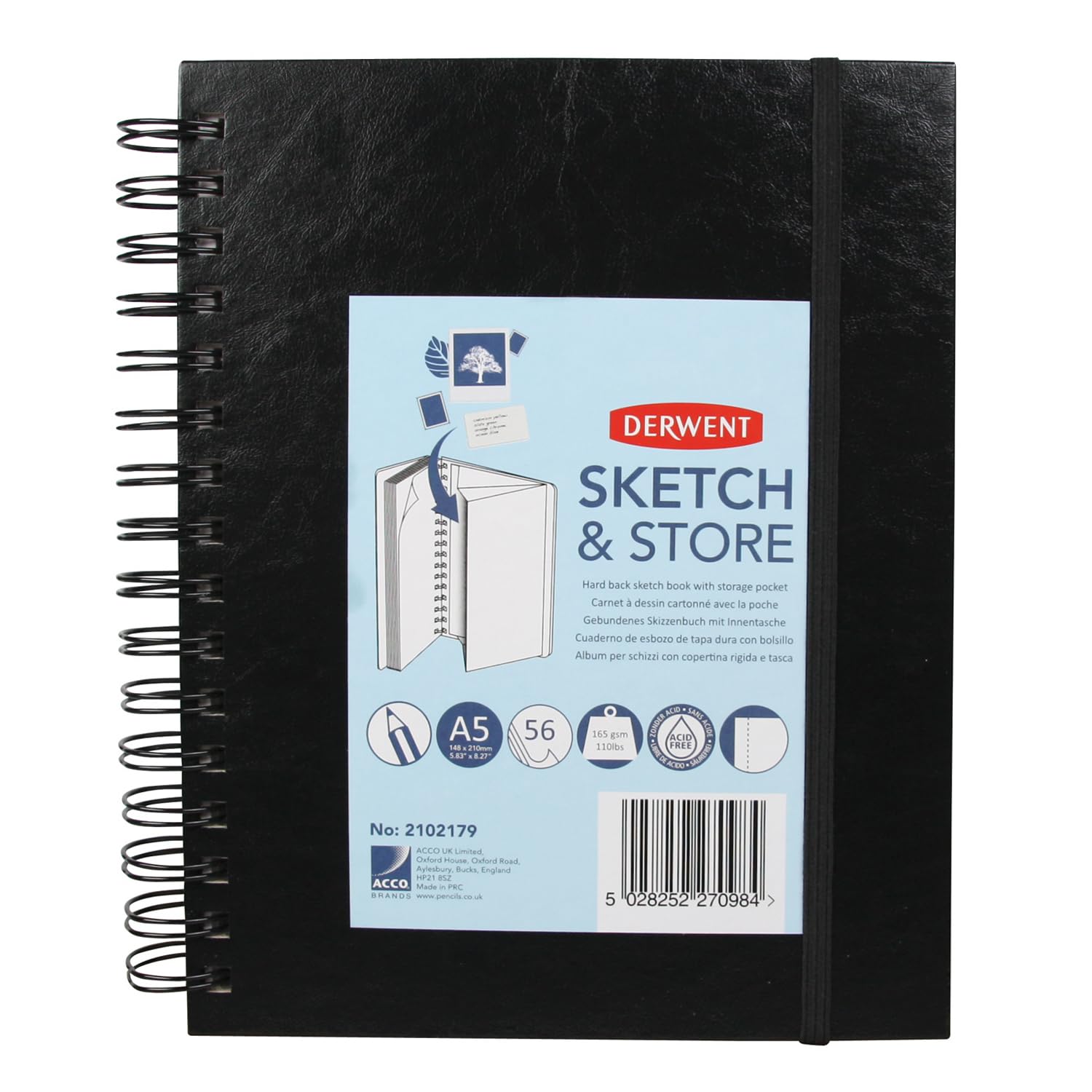 Derwent 2102179 A5 "Sketch and Store" Portrait Hardback Sketch Book (Packaging may vary)