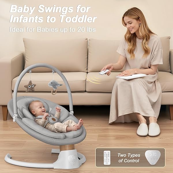 BABY SWINGS FOR INFANTS, FASONBABY ELECTRIC BABY SWING WITH MUSIC SPEAKER, 5 SPEEDS, REMOTE CONTROL AND BLUETOOTH – PORTABLE INFANT SWING FOR INDOOR AND OUTDOOR (GRAY)