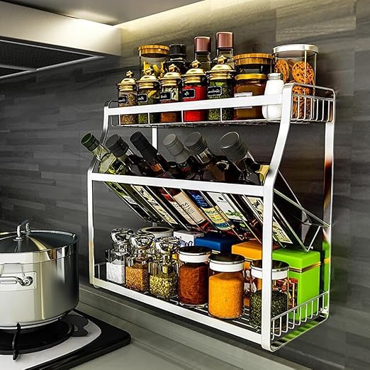 Fácil de Adherir Estante Especiero Condimentos Diseño Elegante de 4