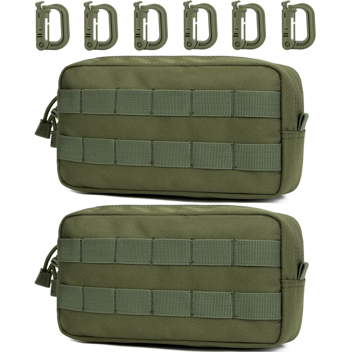 MUCHER EDC Pouch Molle Pouches Tactical Waist Bag Utility Waist Pack with 6 Hooks for Outdoor Hiking Hunting Camping Training (B-Green-2 PCS)