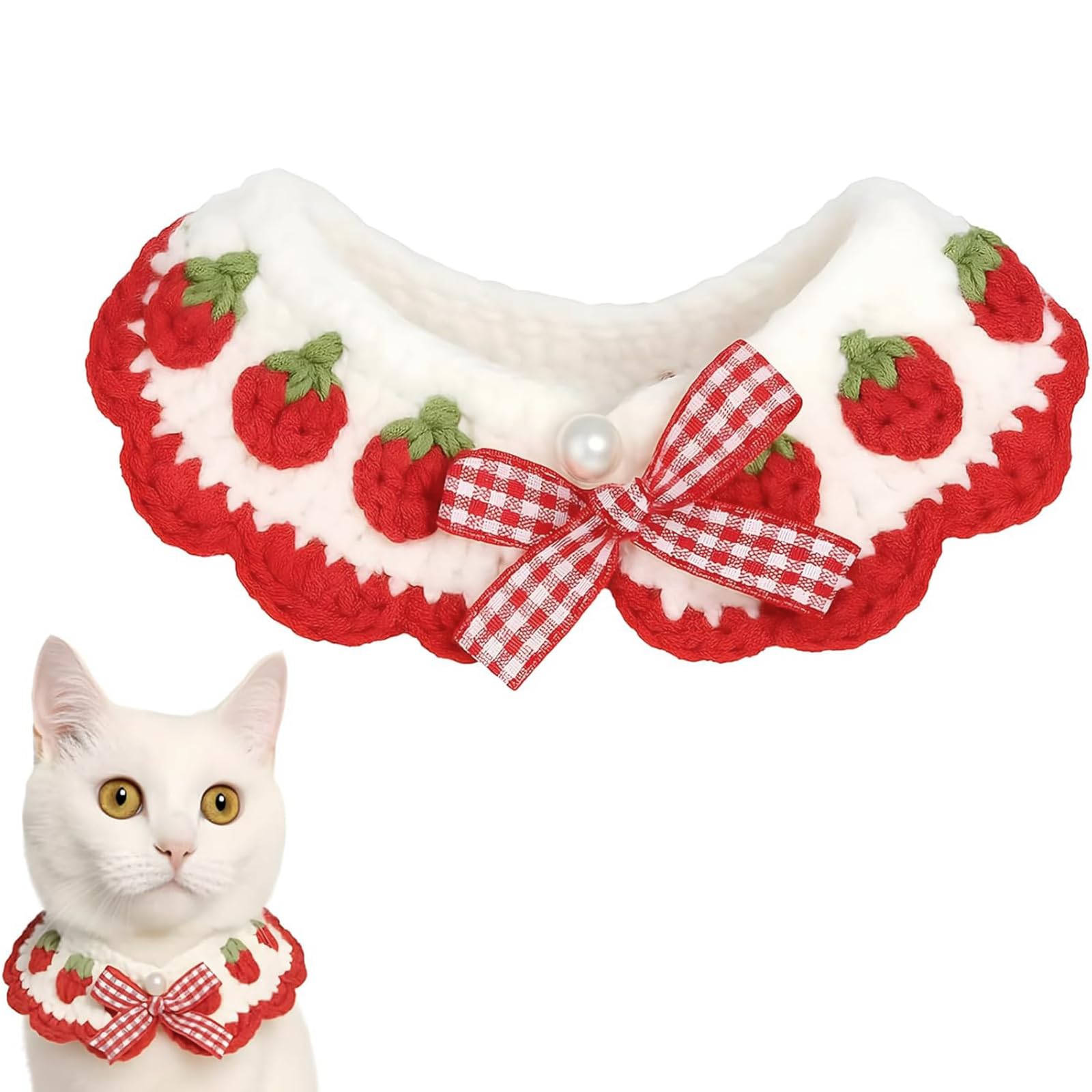 Pacaba Cat Collar Breakaway Kitten Collar with Cute Bow Tie and Strawberry Pattern Comfortable for Kitty and Some Puppies (S)