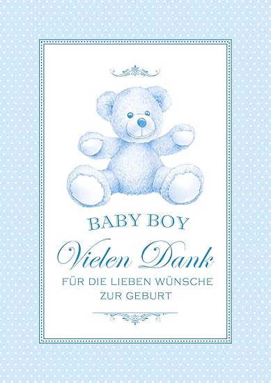 Biglietto Di Auguri Per Nascita Neonato Baby Boy Grazie Per I Cari Desideri Per La Nascita In Stile Retro Per La Nascita Di Un Bambino Teddy In Blu Con Busta 1