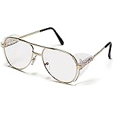 Pyramex Pathfinder Aviator Safety Glasses with Gold Frame and Clear Lens