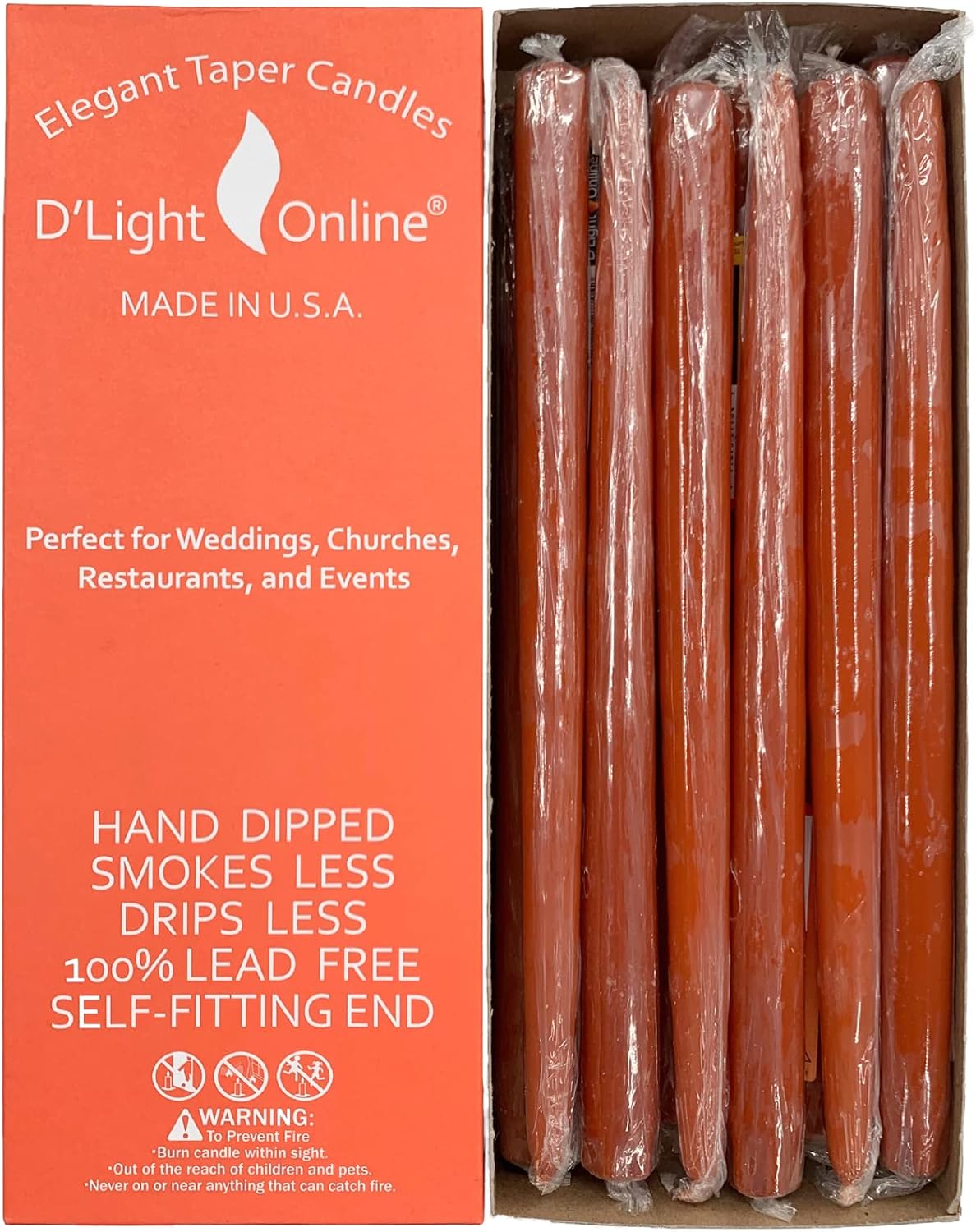 Candles & Holders - D'light Online Elegant Unscented Cinnamon Burnt Orange Taper Premium Quality Candles Hand-Dipped, Dripless and Smokeless - Set of 12 Individually Wrapped (12 Inch, Cinnamon)