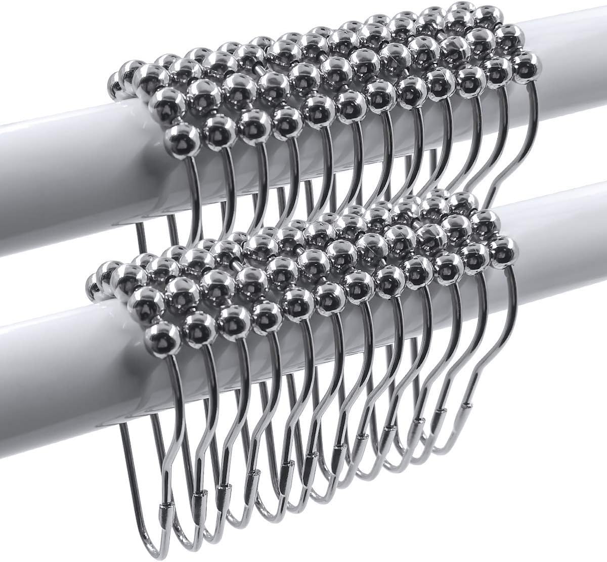 Ulable Shower Curtain Hooks, Stainless Steel Polished Chrome Rustproof Shower Curtain Rings for Bathroom, Set of 24, Silver