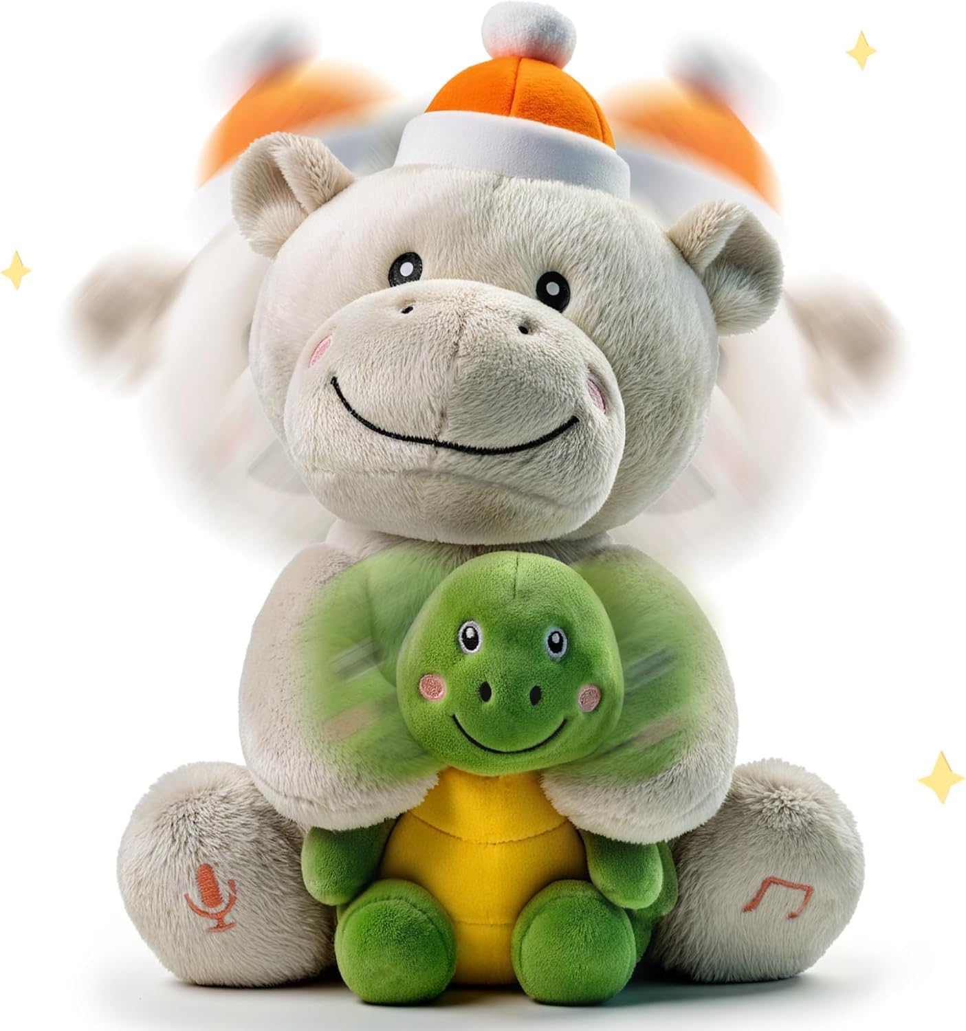 eJog Pup Stuffed Talking Animal Toys, Hippo and Turtle Interactive Singing Plush Toy, Baby Animated Animals